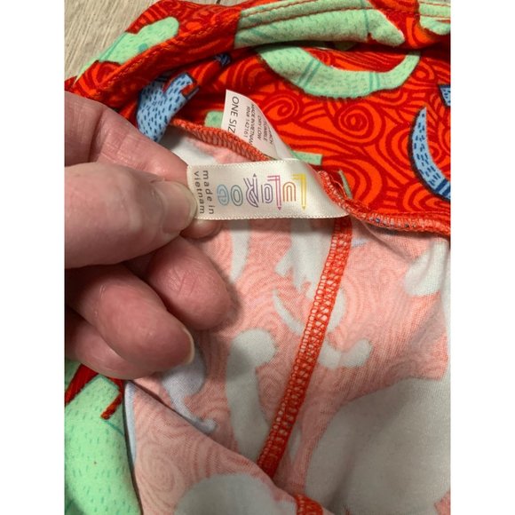 Lularoe One Size Red Blue Green Leggings Dinosaurs "Unicorn Rare Print" - Picture 4 of 6